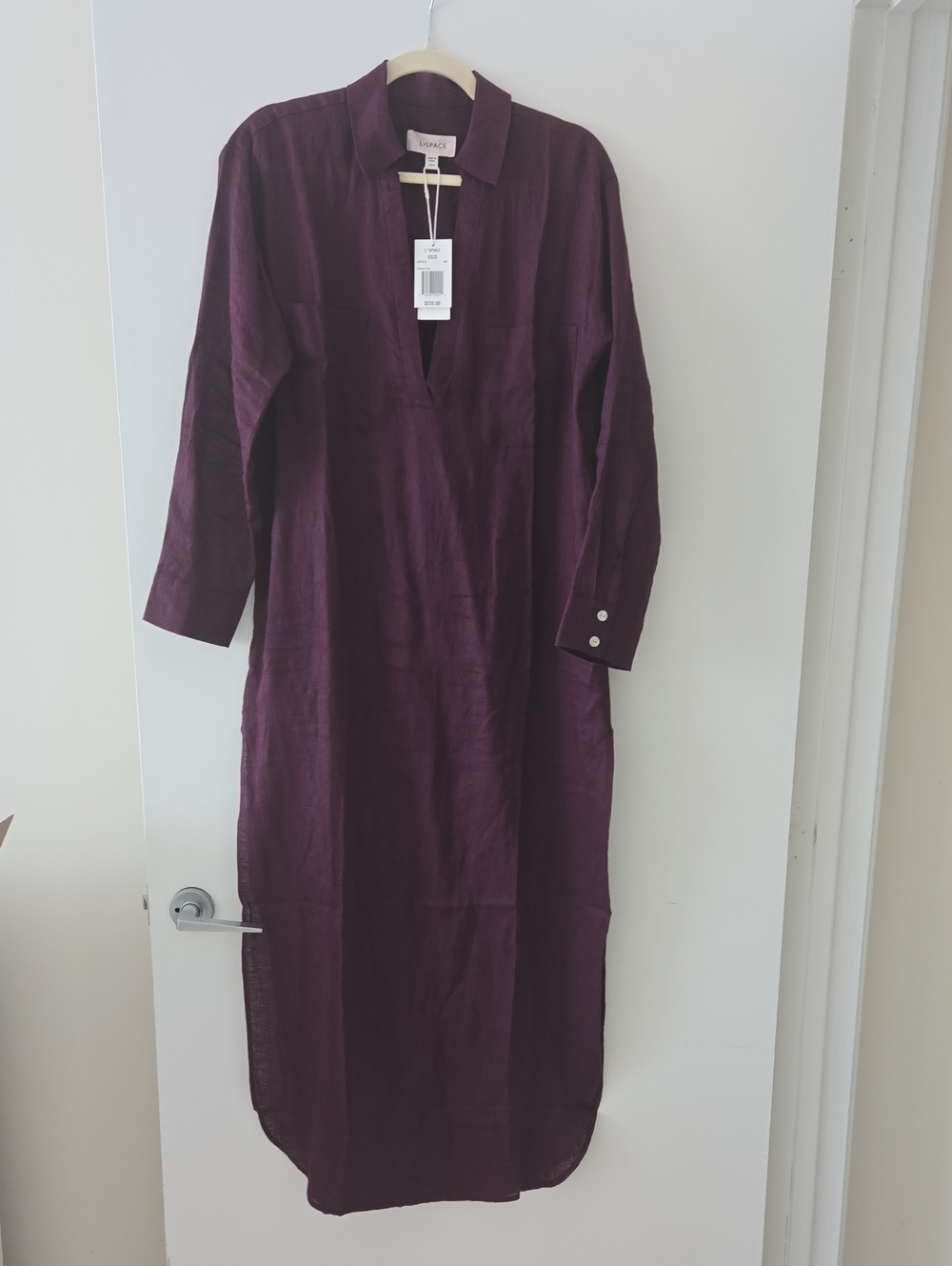 l*space Deep Plum Linen Maxi Shirt Dress Cover Up XS-S NEW
